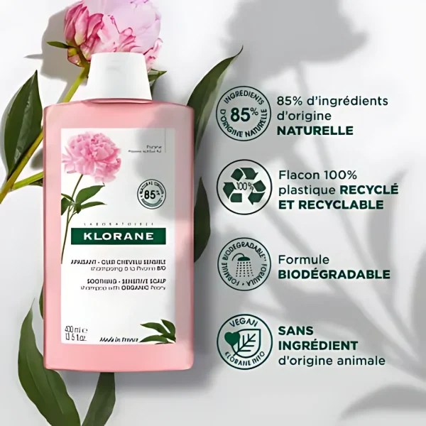 KLORANE SHAMPOING APAISANT A LA PIVOINE CUIR CHEVELU SENSIBLE 400ML – Image 3