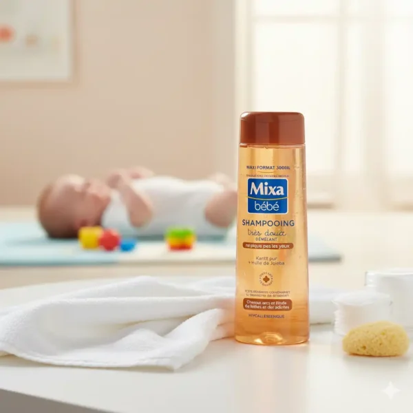 MIXA BEBE SHAMPOOING DEMELANT TRES DOUX AU KARITE ET HUILE DE JOJOBA 300ML – Image 2