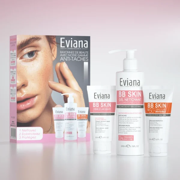 EVIANA PACK BB SKIN CREME ECLAIRCISSANTE 50ML + BB SKIN GEL NETTOYANT ECLAIRCISSANT 200ML + BB SKIN CREME SOLAIRE SPF50+ 50ML – Image 3